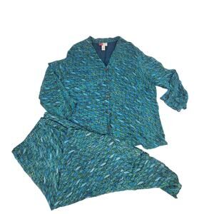 JM Collection Women 18W Blue Green Top SKirt Set Plus Size 2PC Outfit